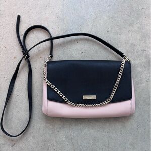 KATE SPADE Greer Laurel Way Convertible Cross-body Flap Bag Blush Black Saffiano